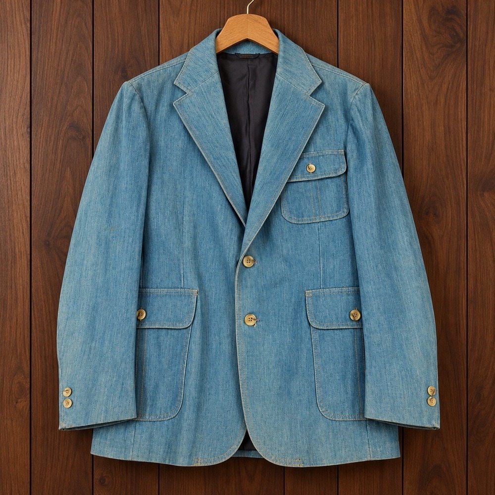 Vintage 70s Levis Panatela Denim Blazer Mens 44R Blue Western Sport Coat Jacket